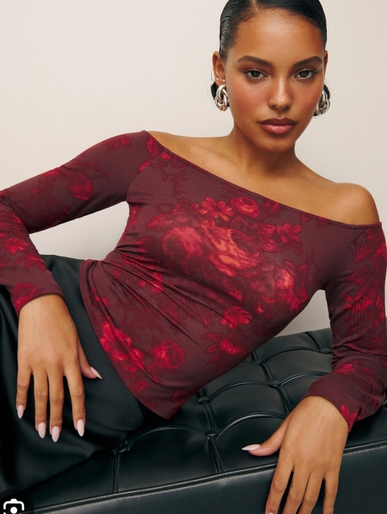 Reformation Tops - Reformation Off the Shoulder Floral Red Top